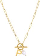 Adornia 18K Gold Plated Pearl & Initial Toggle Pendant Necklace