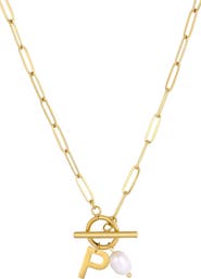 Adornia 18K Gold Plated Pearl & Initial Toggle Pendant Necklace