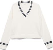 MANGO TEEN Stripe V-Neck Cotton Blend Sweater