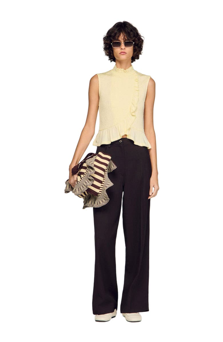 SANDRO Ruffled smocked top, Alternate, color, Light Yellow