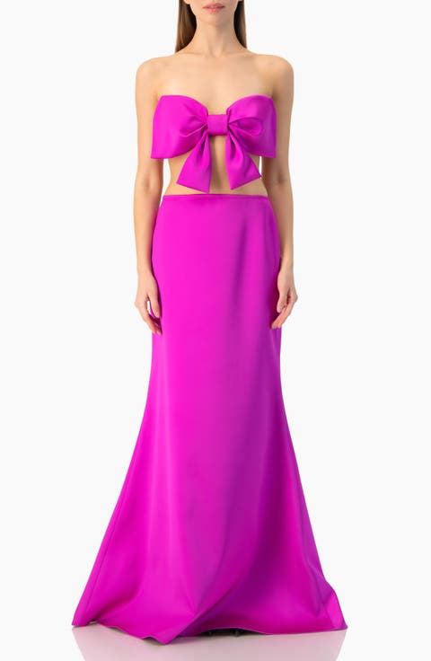 Strapless Bow-Front Crop -Top Gown in Satin