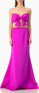 IVONNE Strapless Bow-Front Crop -Top Gown in Satin