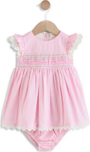 NEXT Stripe Cherry Embroidered Frill Dress & Bloomers Set
