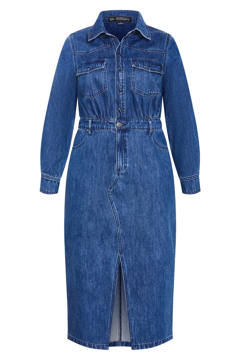Elara Denim Midi Shirt Dress, Alternate, color, DARK DENIM