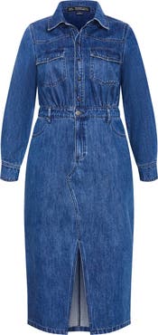 City Chic Elara Denim Midi Shirt Dress