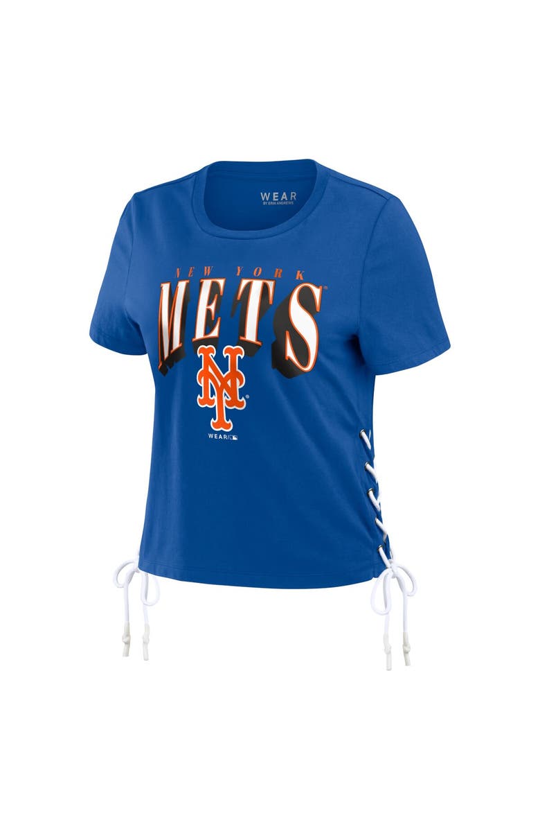 WEAR by Erin Andrews Women's WEAR by Erin Andrews Royal New York Mets Side Lace-Up Cropped T-Shirt, Alternate, color, Royal