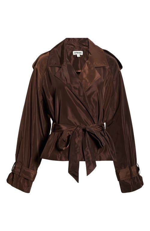 Staud Vale Short Belted Trench Coat In Brown