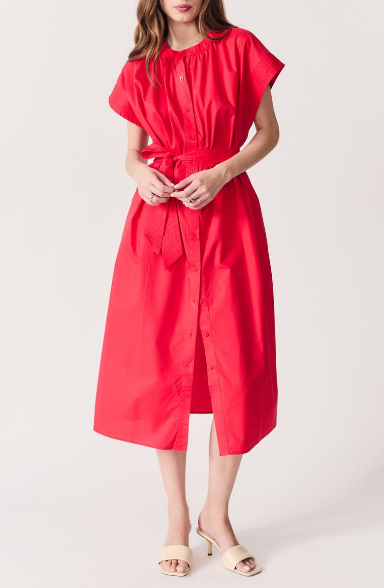 DELUC Cancela Cap Sleeve Cotton Poplin Shirtdress, Main, color, Red