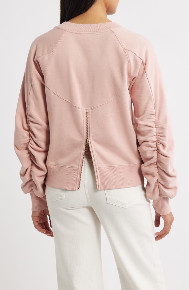 CITY BLUES Zip Detail Ruched Sleeve Sweatshirt, Alternate, color, Rose