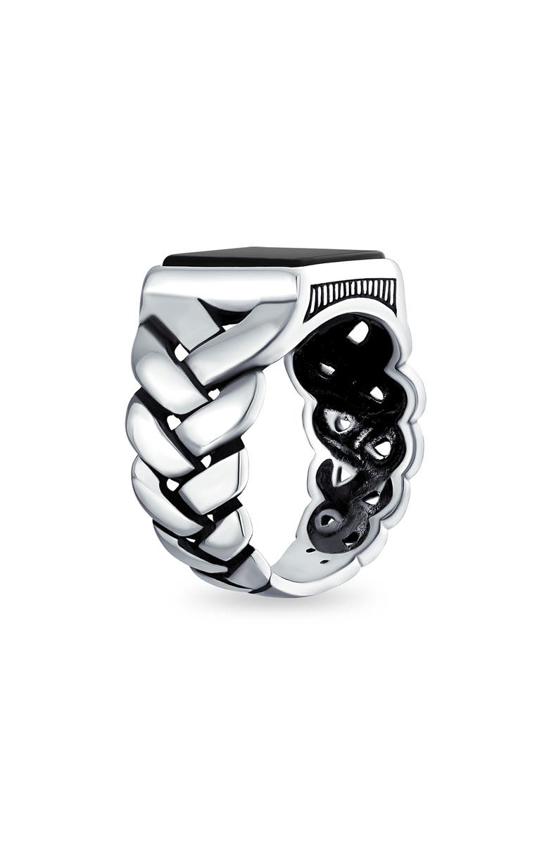 BLING JEWELRY Men's Sterling Silver Semiprecious Stone Signet Ring, Alternate, color, Black