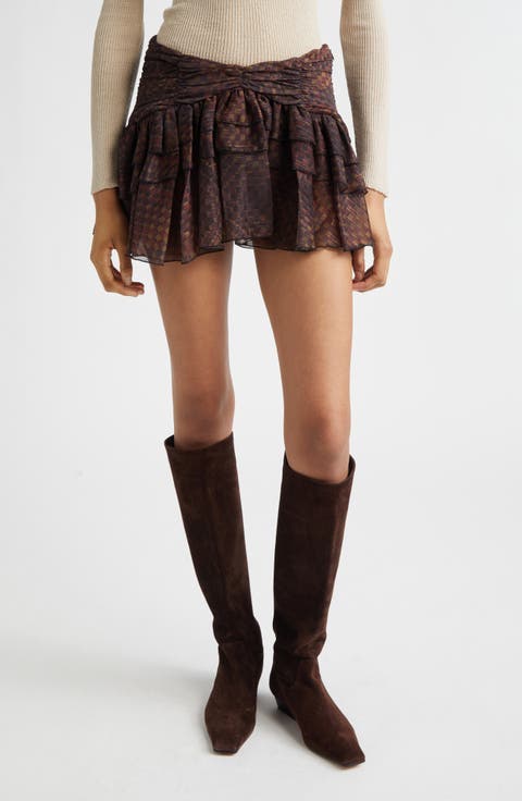 Kaia Geo Print Tiered Metallic Chiffon Miniskirt