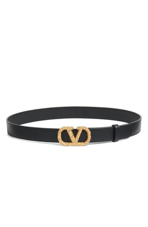 アクセサリーその他 VALENTINO GARAVANI 35 BELT Valentino Garavani H. 35 Buckle Belt in Black & Crystal Blue