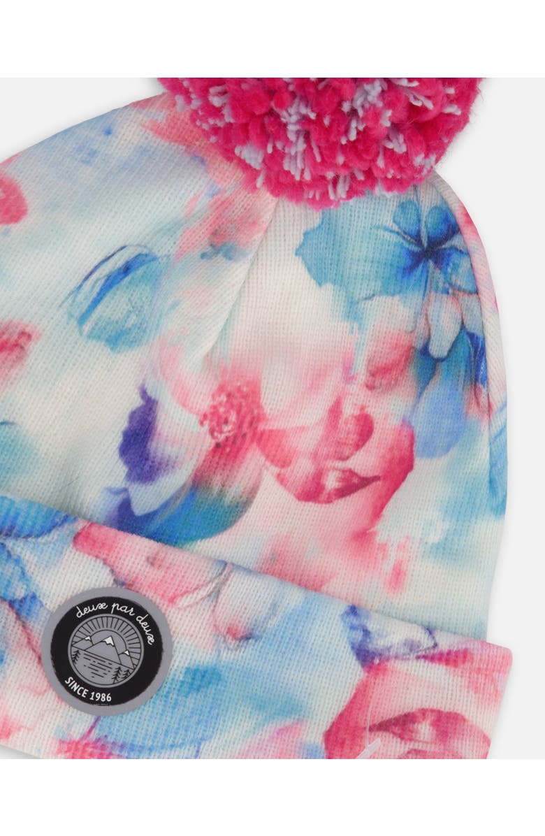 Deux par Deux Lined Knit Pompom Hat Flower, Alternate, color, Blue