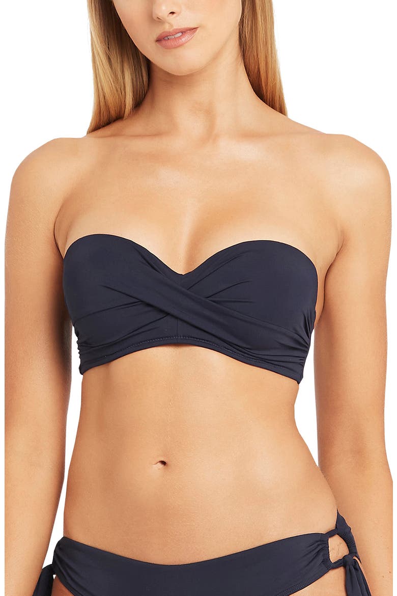 Twist Front Bandeau Bikini Top, Alternate, color, NIGHT SKY