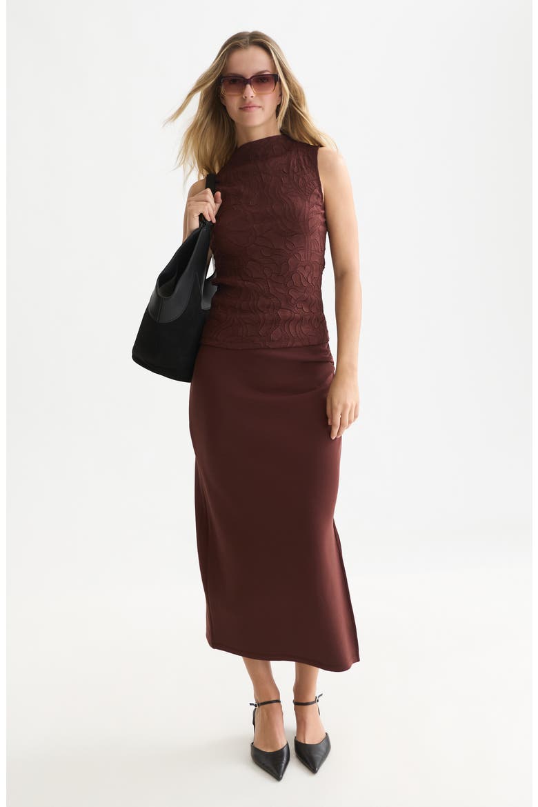 Floral Jacquard Sleeveless Funnel Neck Top, Alternate, color, BITTER CHOCOLATE