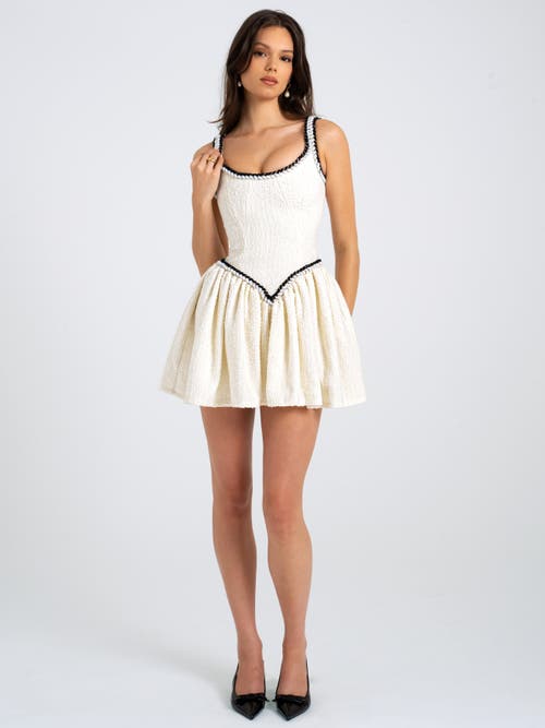 Miss Circle Coco Boucle Tweed V Waist Mini Dress In White