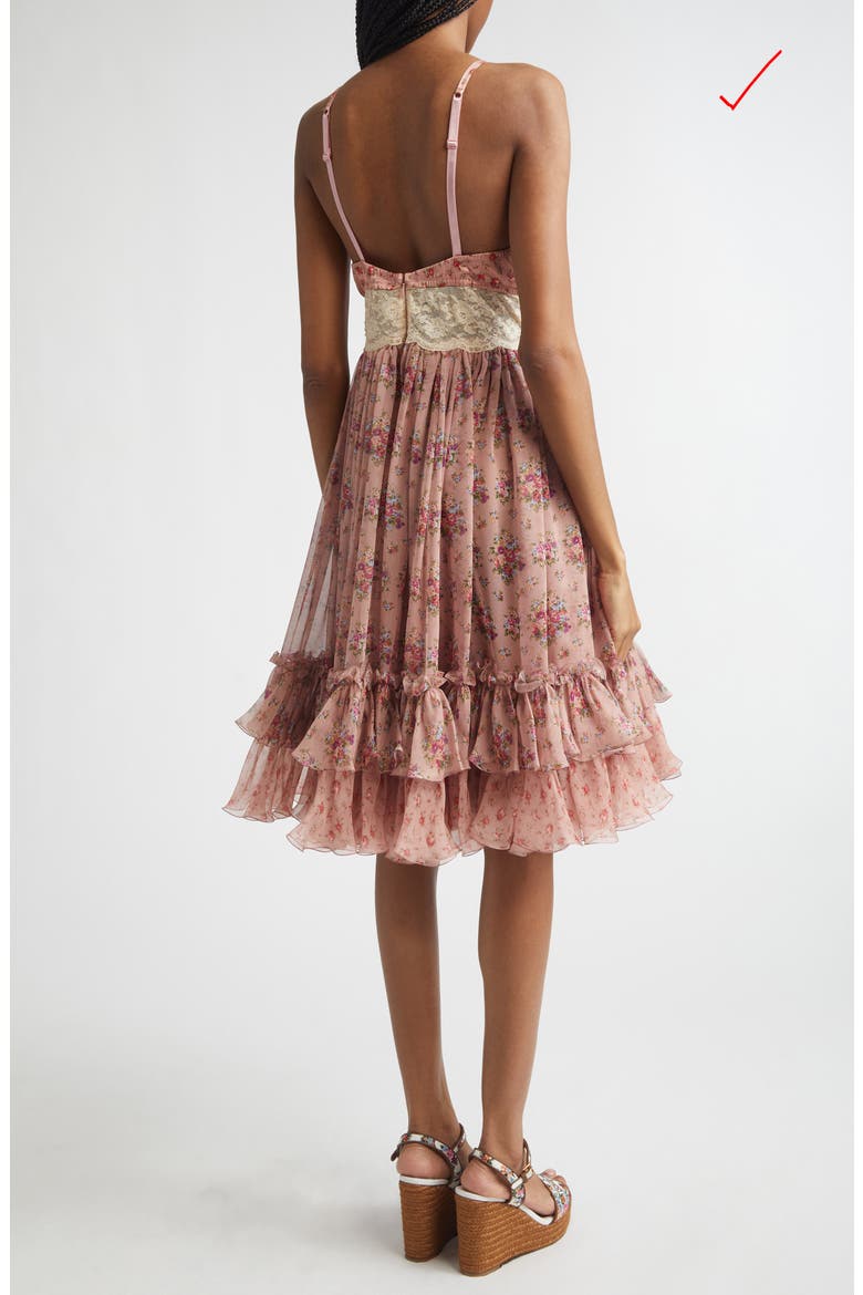 Floral Bouquet Print Satin, Chiffon & Lace Dress, Alternate, color, MAZZOLINI FIORI FROS