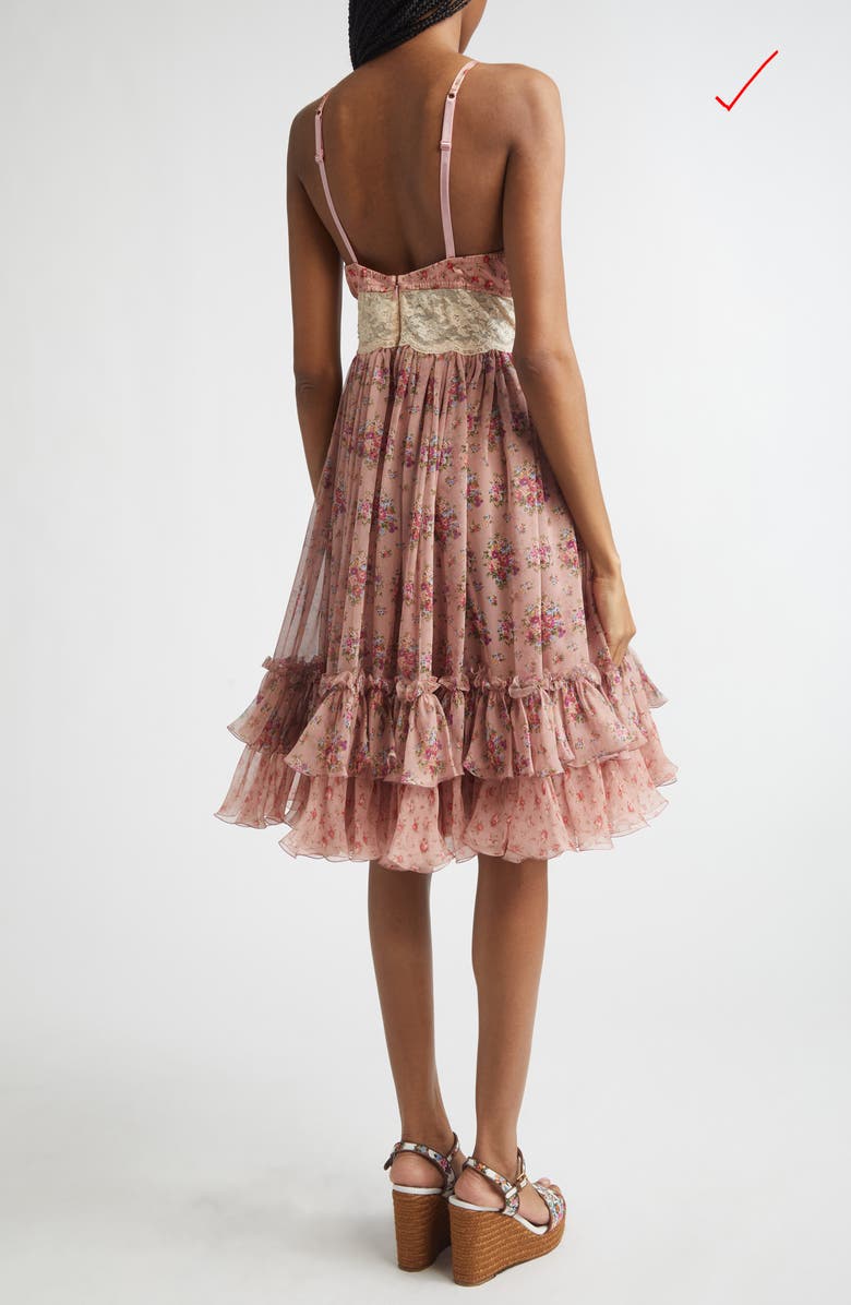 Dolce&Gabbana Floral Bouquet Print Satin, Chiffon & Lace Dress, Alternate, color, Mazzolini Fiori Fros