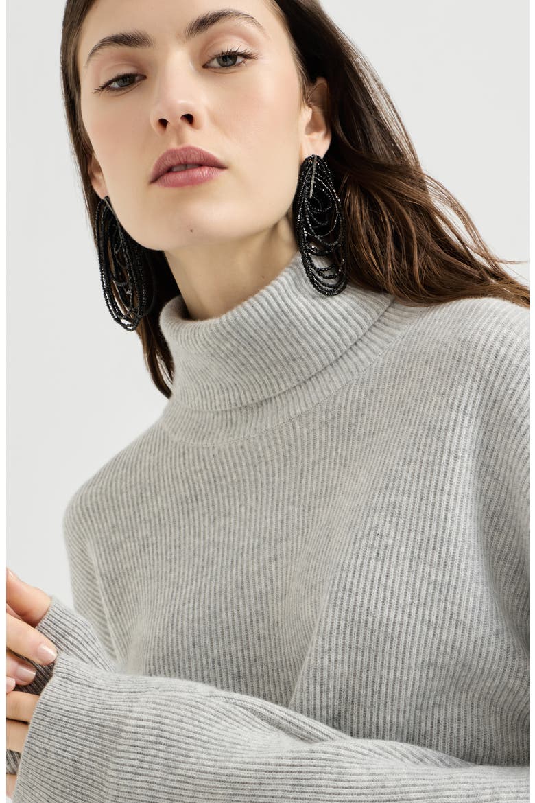 Cashmere English rib turtleneck sweater with monili, Alternate, color, Pebble