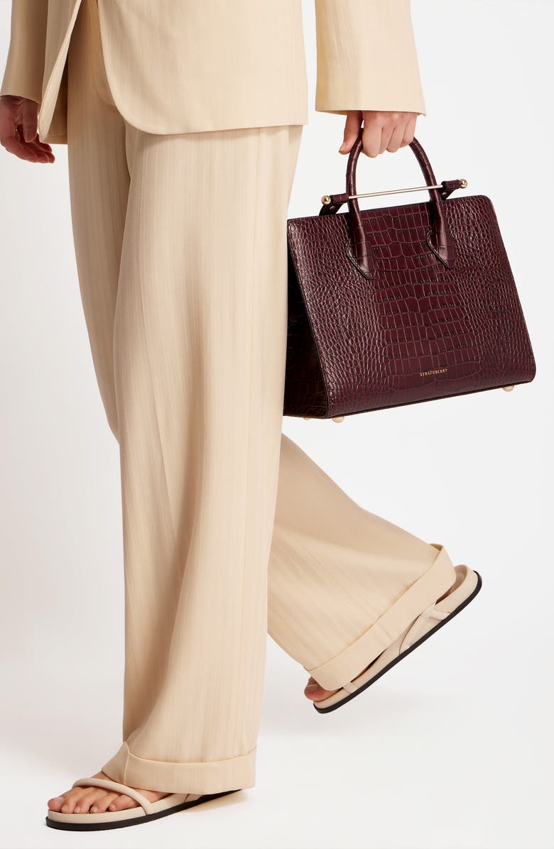 Strathberry Midi Croc Embossed Leather Tote, Alternate, color, Burgundy