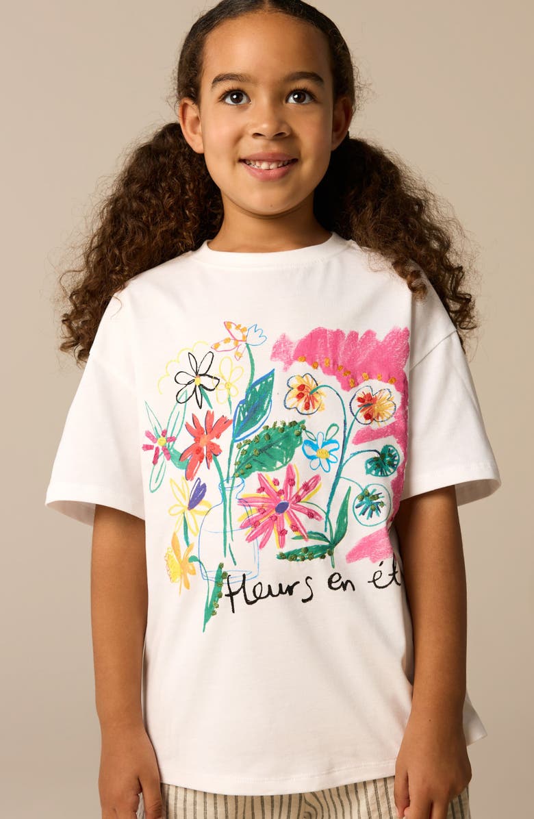 NEXT Kids' Floral Embroidered Cotton Graphic T-Shirt, Alternate, color, Neutral