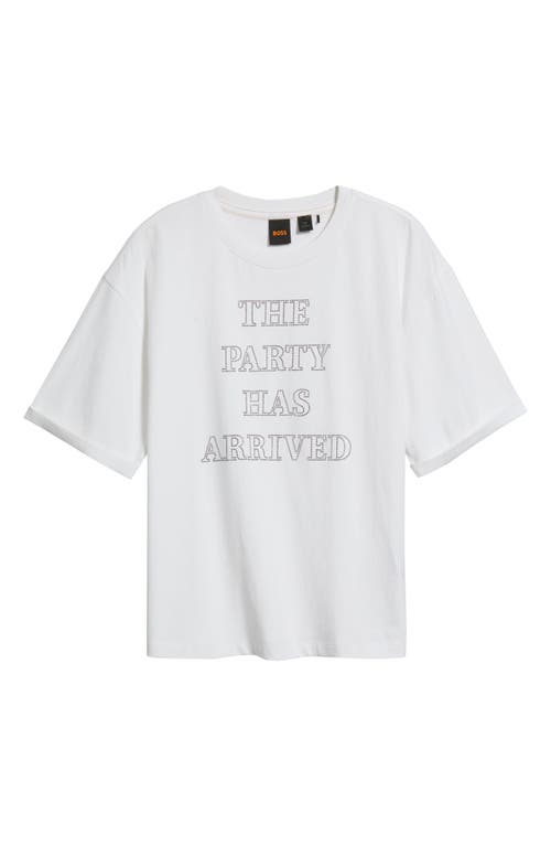 Hugo Boss Boss Orange Evi Rhinestone Embellished Cotton Graphic T-shirt In White