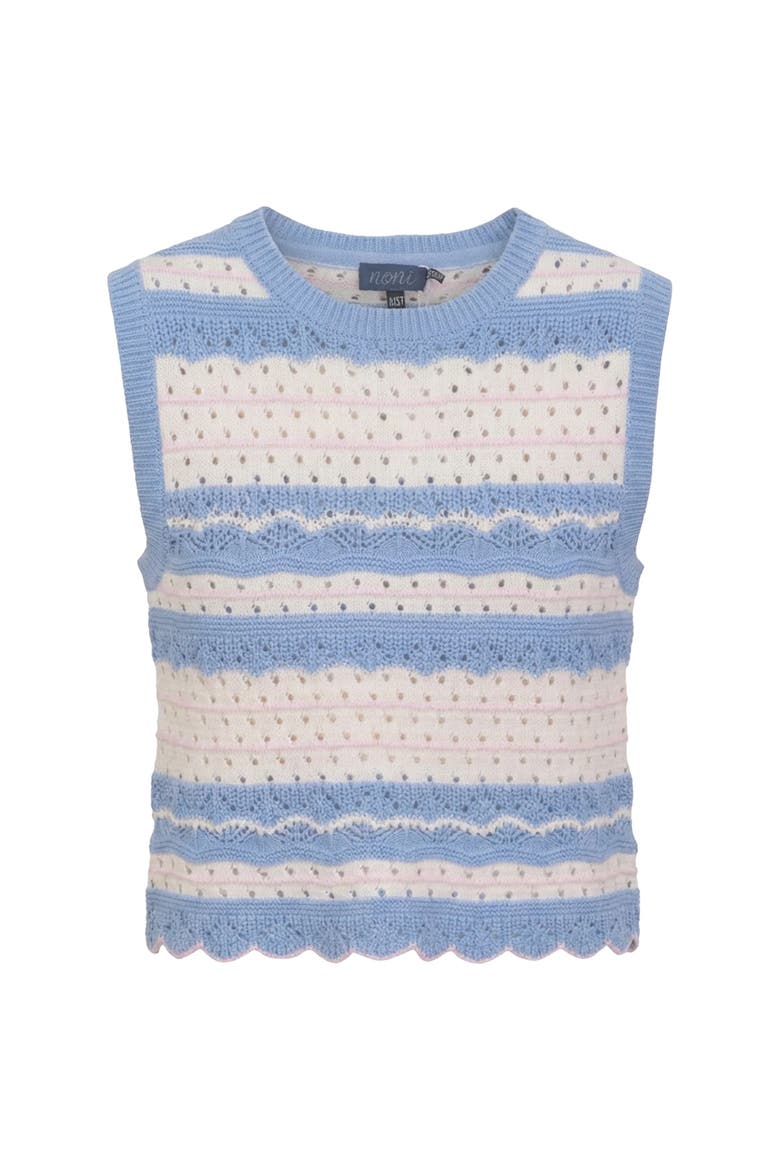 Pointelle Striped Cotton Scalloped Hem Vest, Main, color, White/Blue