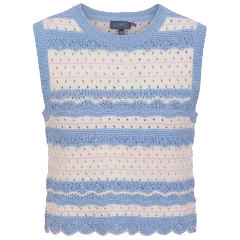 Pointelle Striped Cotton Scalloped Hem Vest