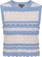 Noni Pointelle Striped Cotton Scalloped Hem Vest