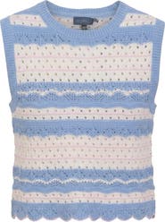 Noni Pointelle Striped Cotton Scalloped Hem Vest