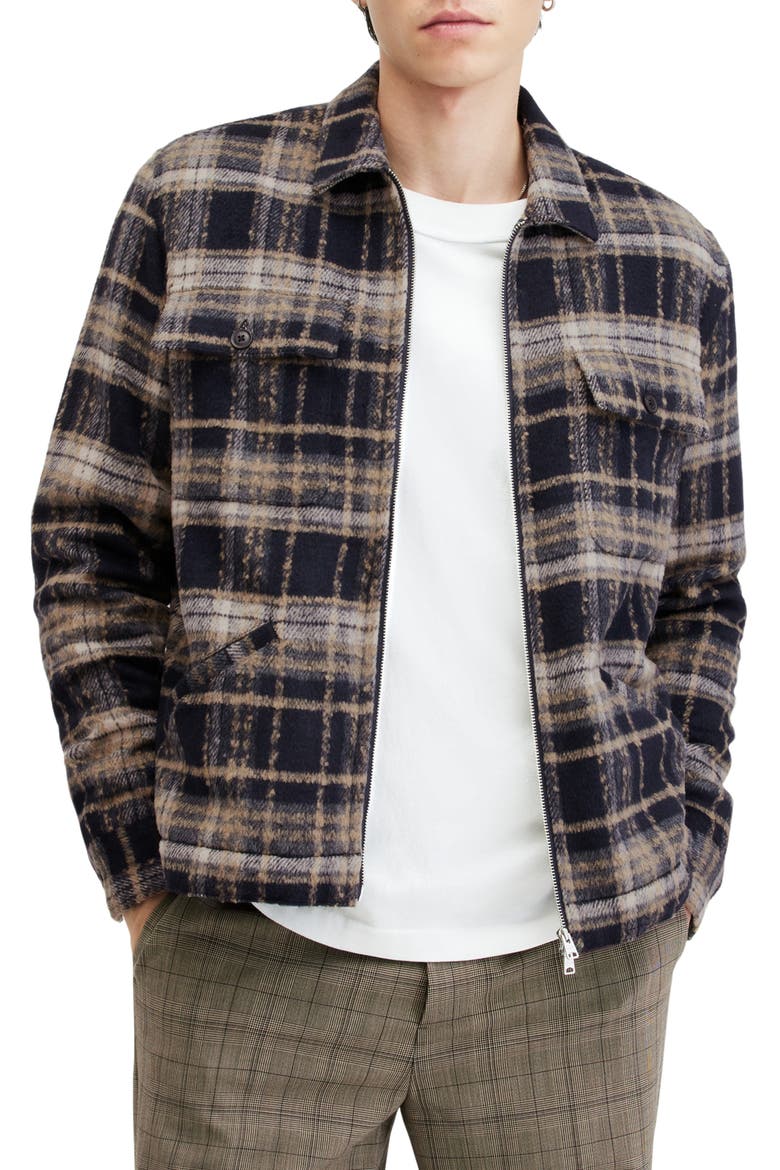 Crosby Plaid Faux Shearling Lined Zip Jacket, Main, color, MARINE BLUE