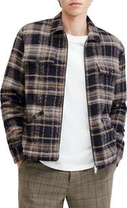 AllSaints Crosby Plaid Faux Shearling Lined Zip Jacket