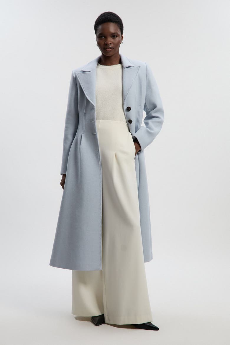 Corset Detail Full Skirted Maxi Coat, Main, color, Pale Blue