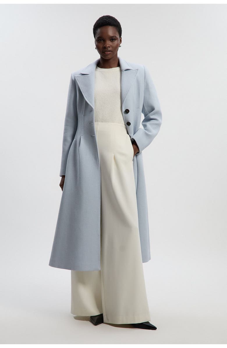 Karen Millen Corset Detail Full Skirted Maxi Coat, Main, color, Pale Blue