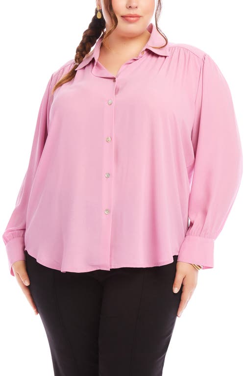 Karen Kane Drapey Crepe Button-Up Shirt in Pink 