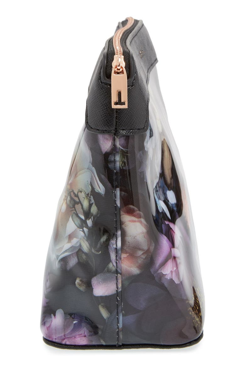 'Large Shadow Flora' Cosmetics Case, Alternate, color, MEDIUM GREY