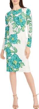Maggy London Floral Long Sleeve Knit Midi Dress