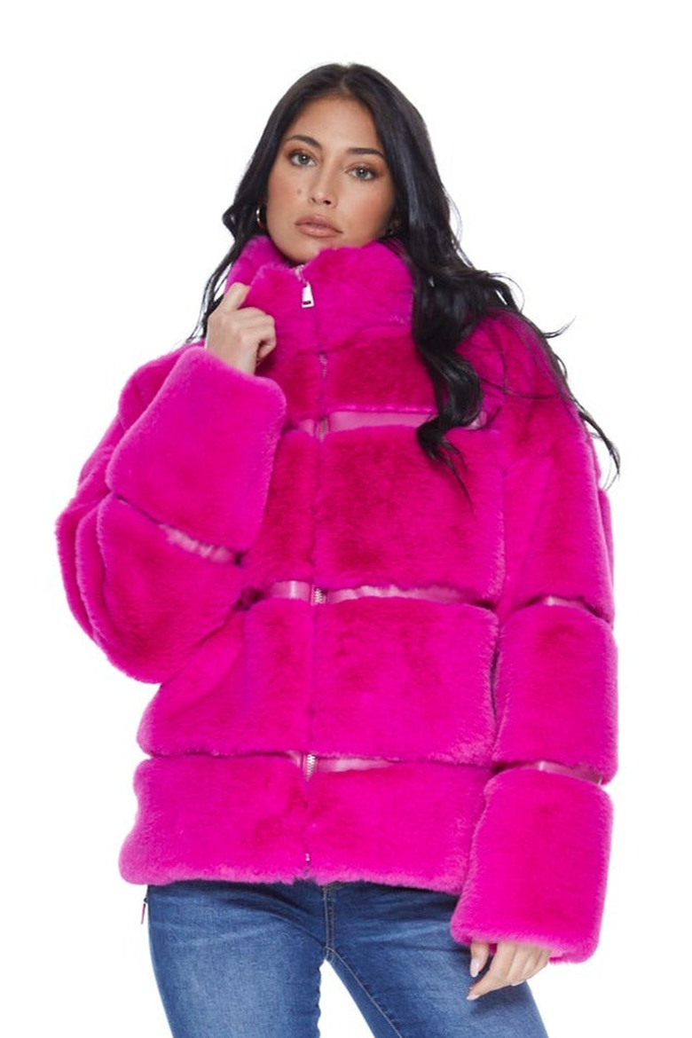 Mob Wife UnReal Leather Fur Jacket, Main, color, Hot Pink