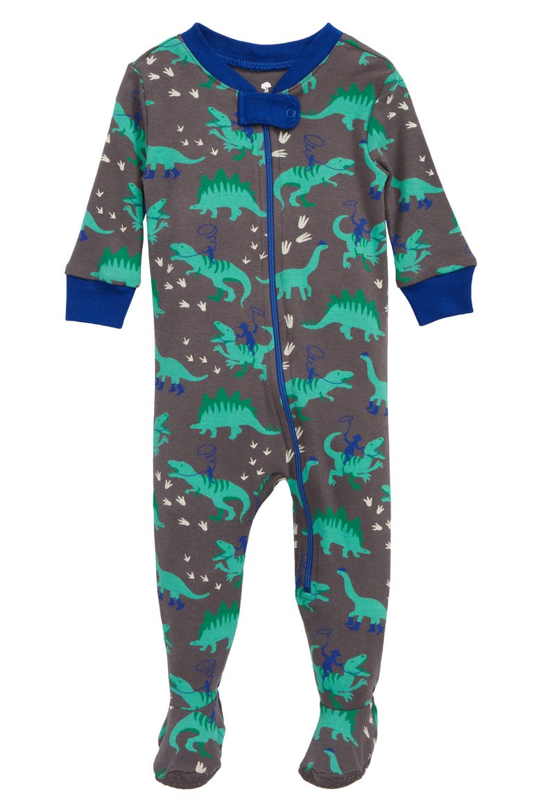 Print Fitted One-Piece Pajamas, Main, color, GREY CASTLEROCK DINO BOYS