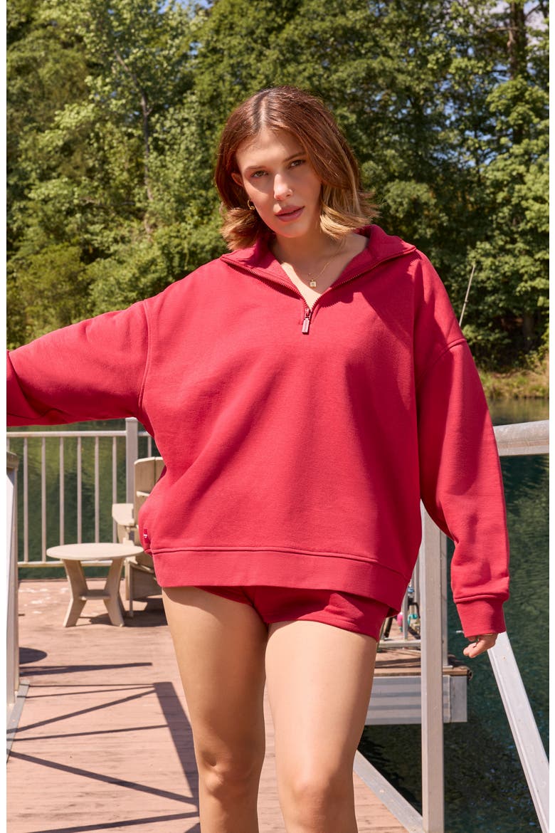 Cozy Crush Half-Zip Cotton Blend Sweatshirt, Alternate, color, LUCKY RED