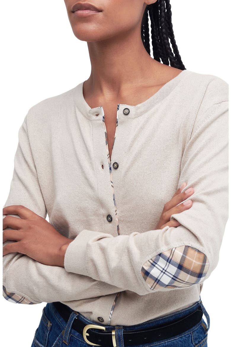 Bredon Tartan Accent Cotton & Cashmere Cardigan, Alternate, color, OATMEAL HESSIAN TART