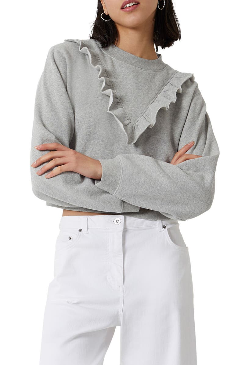 French Connection Ruffle Cotton Crop Sweatshirt, Main, color, 