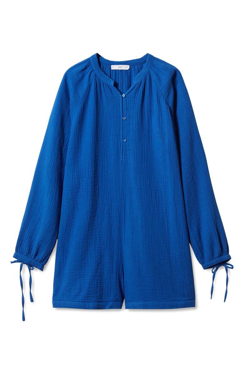 MANGO Long Sleeve Cotton Gauze Romper, Alternate, color, 