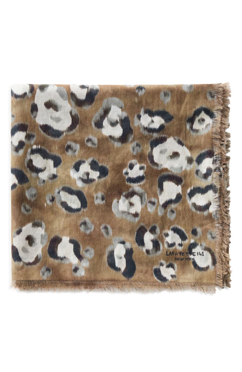 Lafayette 148 New York Leopard Print Cashmere & Silk Square Scarf, Alternate, color, Brownstone Multi