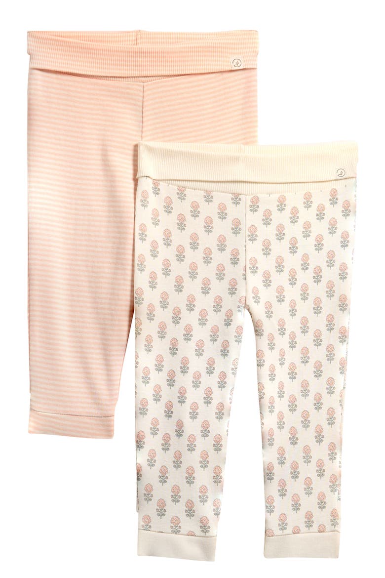 Set of 2 Assorted Organic Cotton Knit Pants, Main, color, LIGHT PINK FLORAL STRIPE