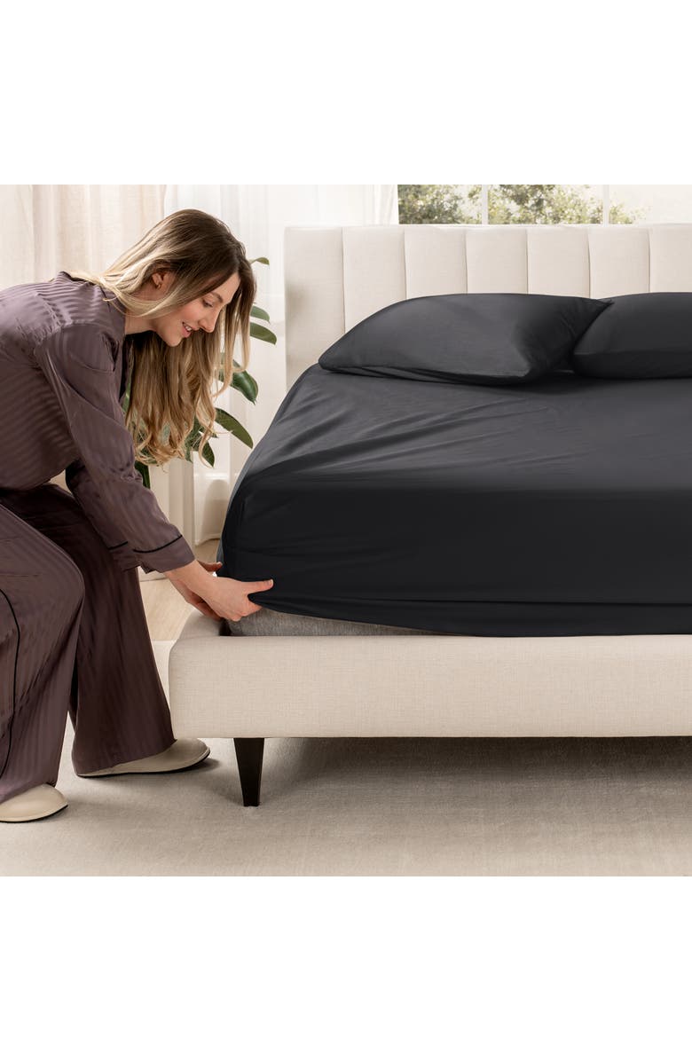 Bare Home 400 Thread Count Organic Cotton Sateen Fitted Sheet, Alternate, color, Black