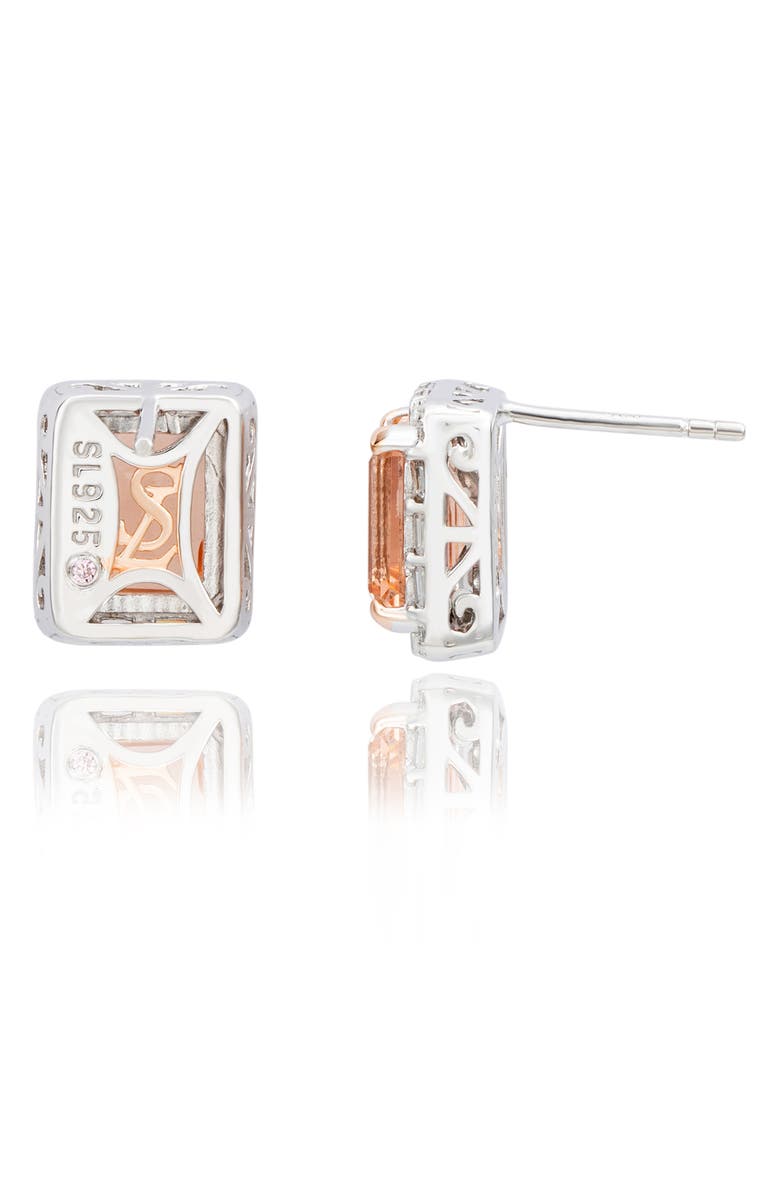 SUZY LEVIAN Emerald Cut Cubic Zirconia Halo Stud Earrings, Alternate, color, Pink