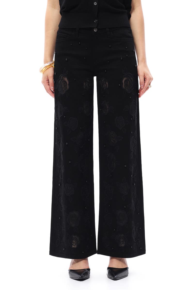 Bayeas Floral Studded Mid Rise Wide Leg Jeans, Main, color, 