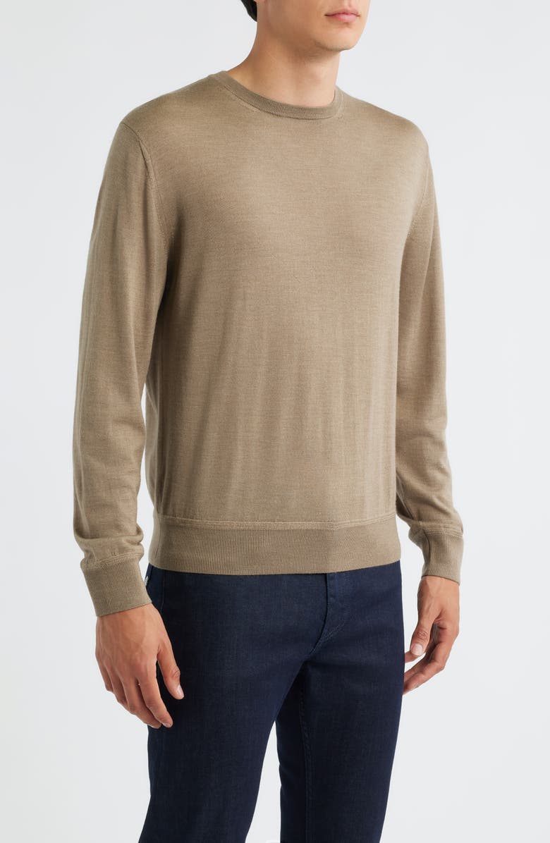 Canali Wool, Silk & Cashmere Crewneck Sweater, Alternate, color, Brown