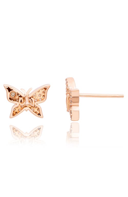 Suzy Levian Diamonds 14k Gold Diamond Butterfly Stud Earrings In Rose